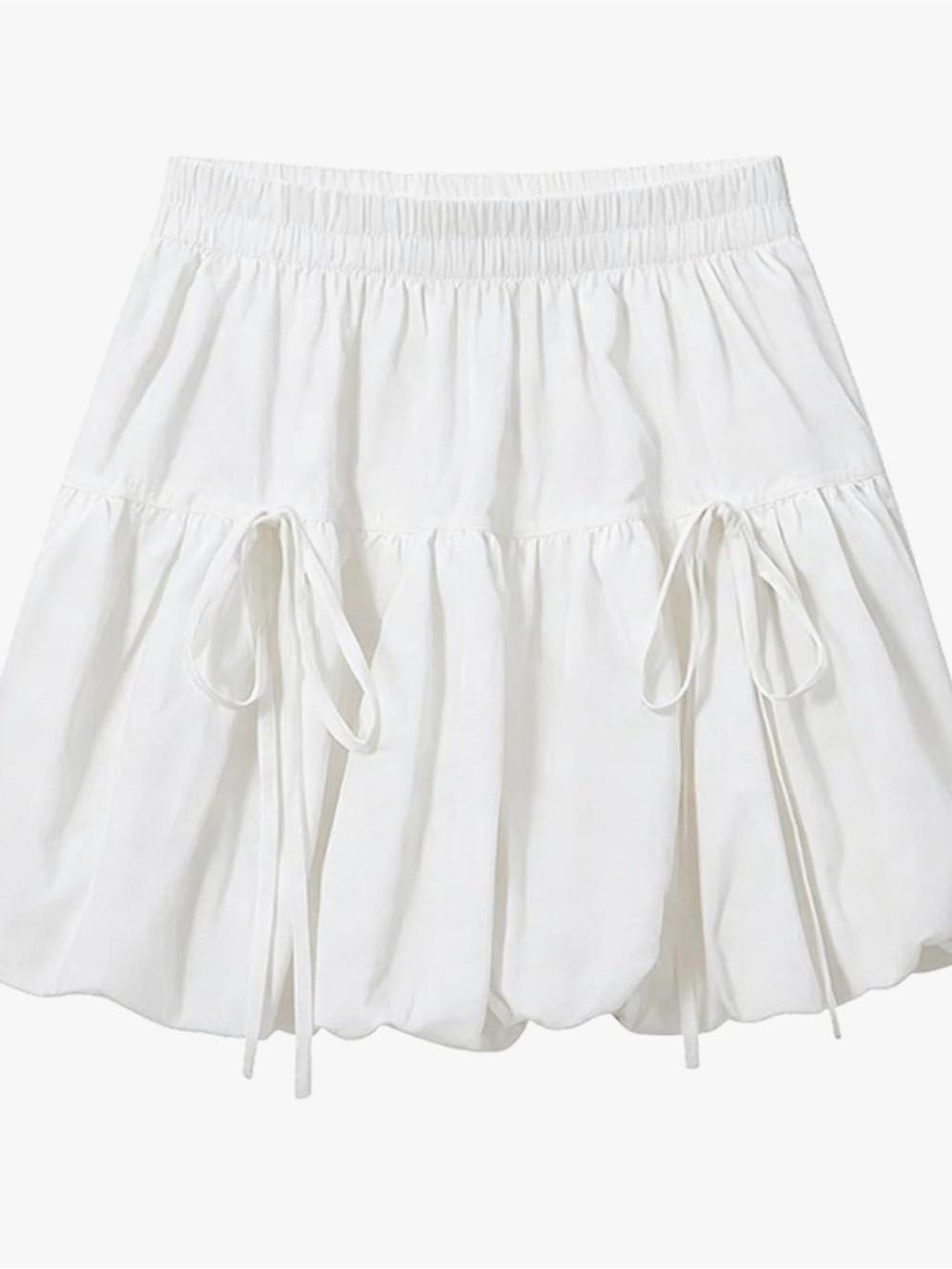White Drawstring Bubble Hem Skirt - Women's